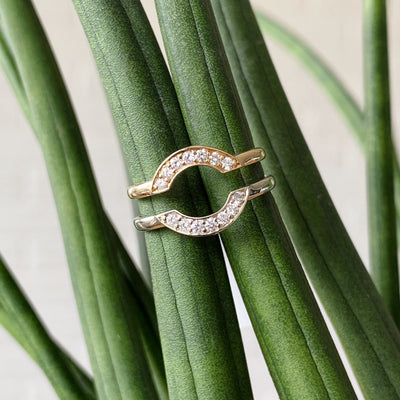 14k Yellow gold and 14k white gold small pave diamond arch band