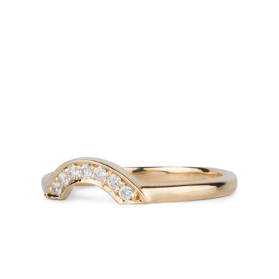 side view of 14k Yellow gold small pave diamond arch band
