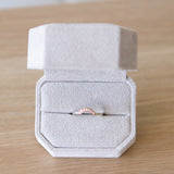 14k white gold small pave diamond arch band in a ring box