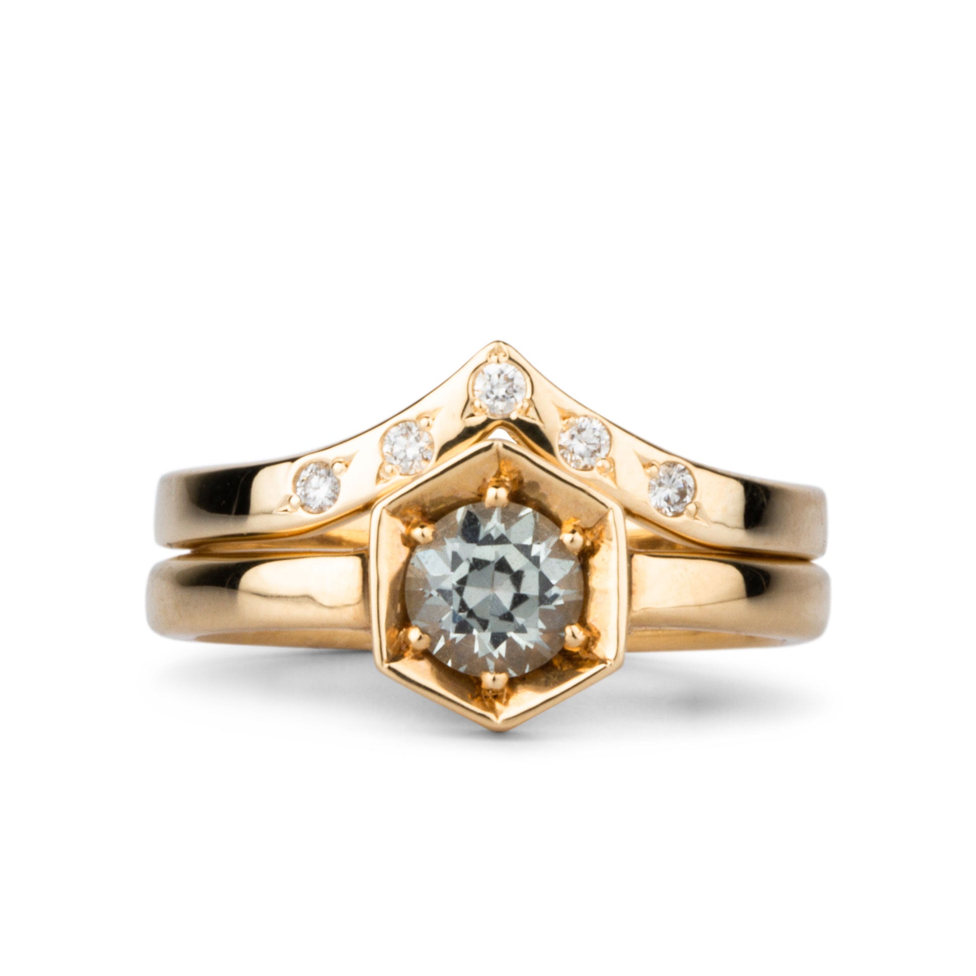 Pinnacles White Diamond Peaked Band with Issa Montana Sapphire Ring by Corey Egan