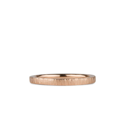 14k rose gold vertical hammered flat Zion Band by Corey Egan