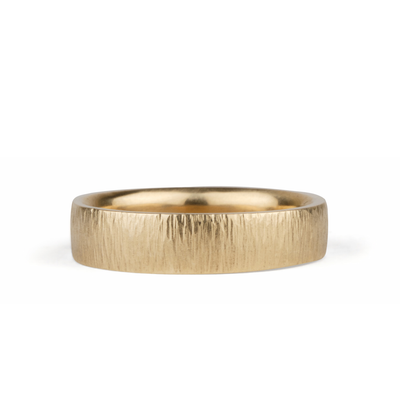 5mm Zion vertical Hammered 14k Yellow Gold Band by Corey Egan