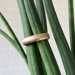 Wide Zion half round yellow gold vertical hammered wedding band 