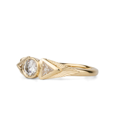 Athena Ring with Old European Cut Diamond side angle on a white background