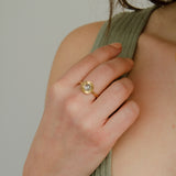 Icy Rose Cut Diamond Aurora Ring modeled on a hand