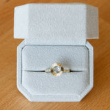 Icy Rose Cut Diamond Aurora Ring packaged in a ring box