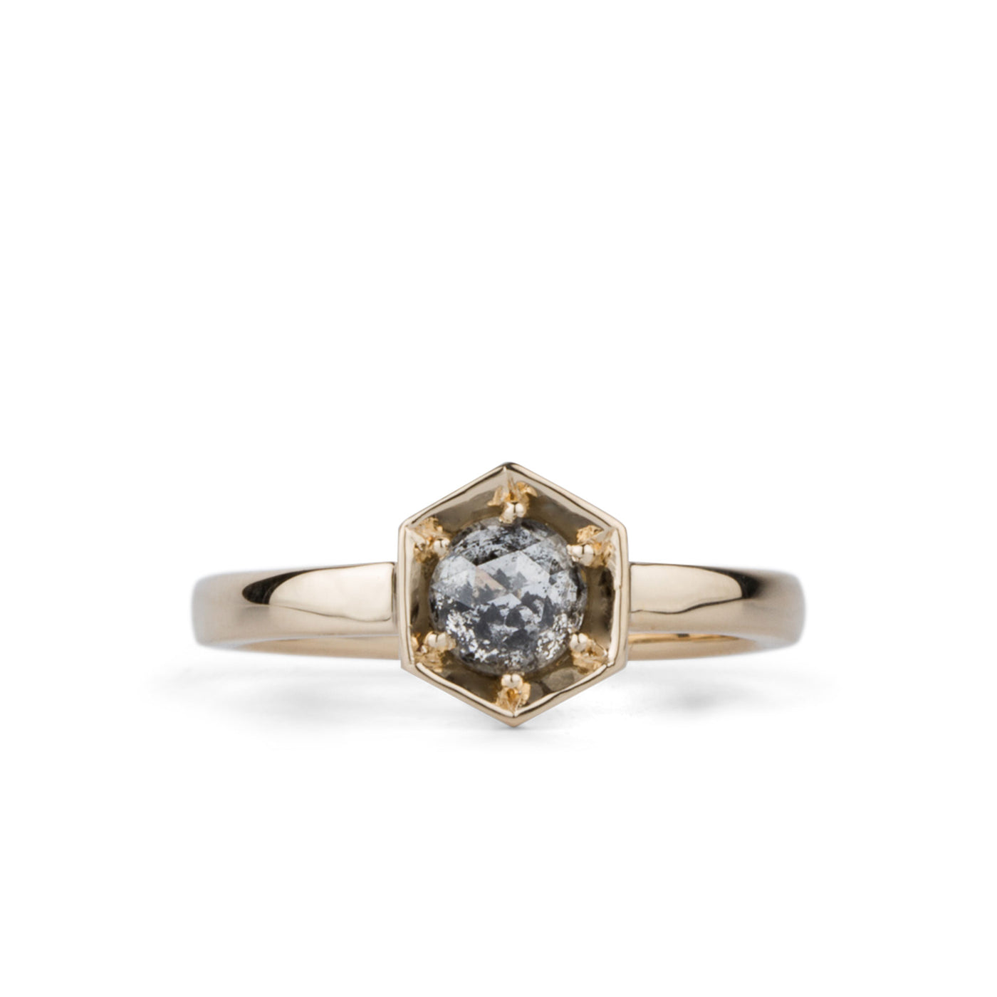 Lofted Issa Ring with Salt and Pepper Rose Cut Diamond by Corey Egan