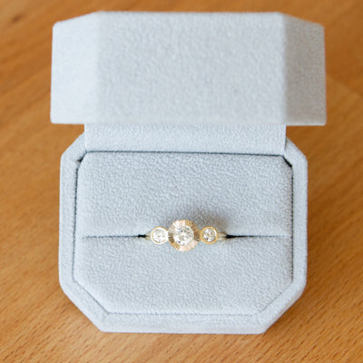 Polaris Ring with Old European Cut Diamond packaged in a ring box