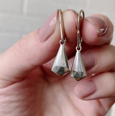 Silver Faceted Drop Dangle Earrings 