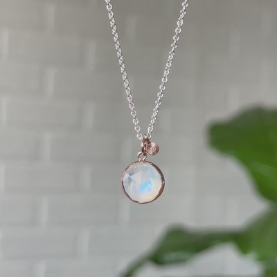 Round Moonstone, Silver, and Rose Gold Theia Necklace